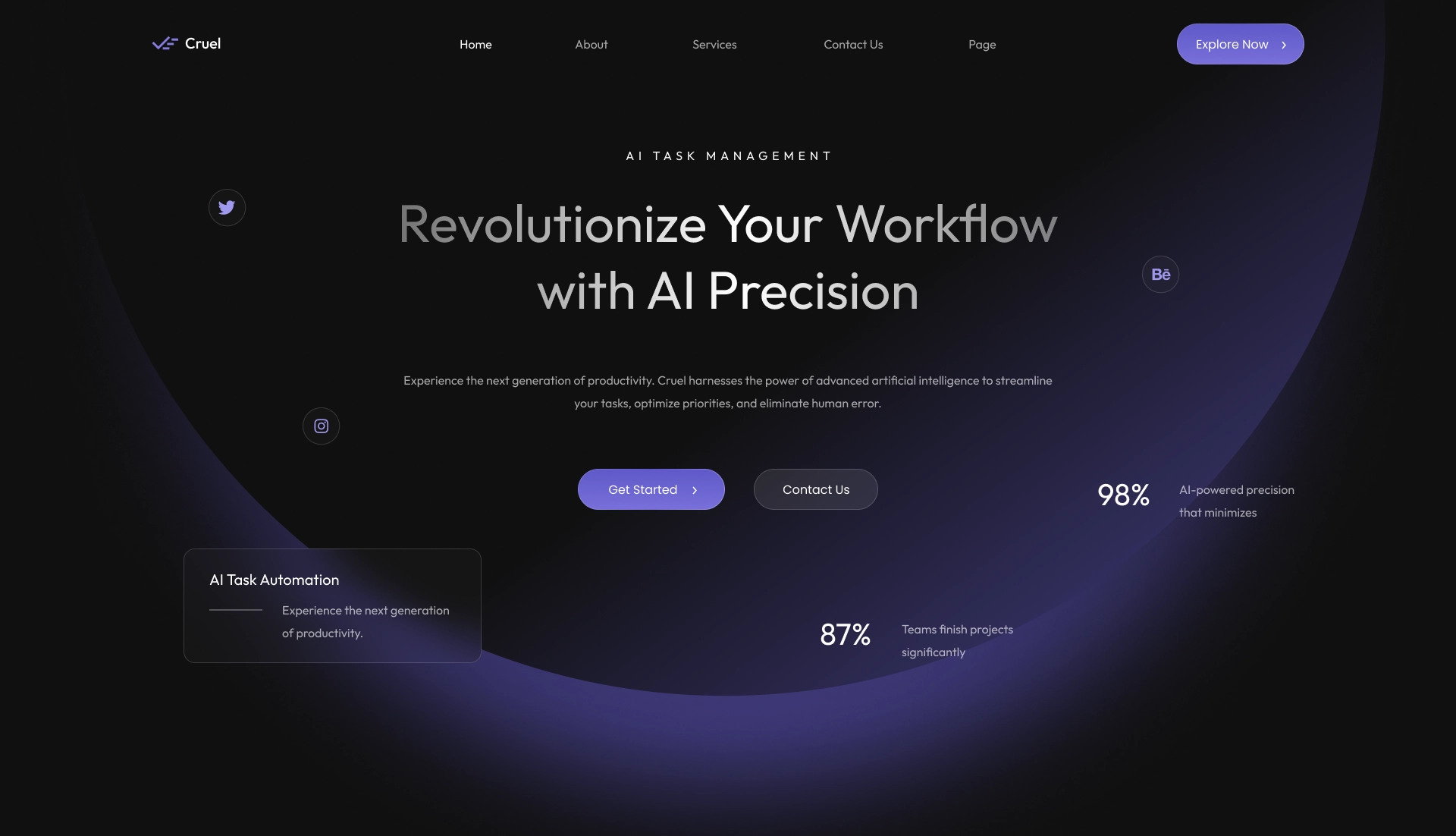 Bold typographic website design for Cruel creative agency concept