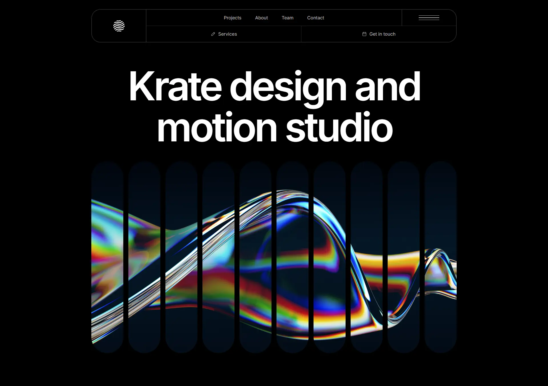 Dark themed website design for Krate motion studio