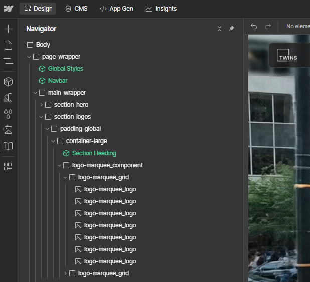 Client-First class structure in the Twins Digital Webflow build